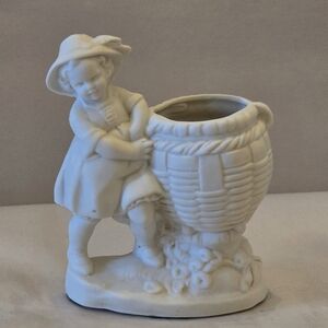 Source Unknown White Porcelain Girl with Basket Planter